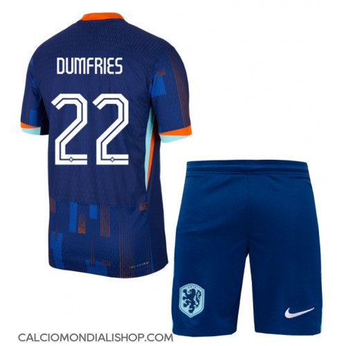 Maglie da calcio Olanda Denzel Dumfries #22 Seconda Maglia Bambino Europei 2024 Manica Corta (+ Pantaloni corti)